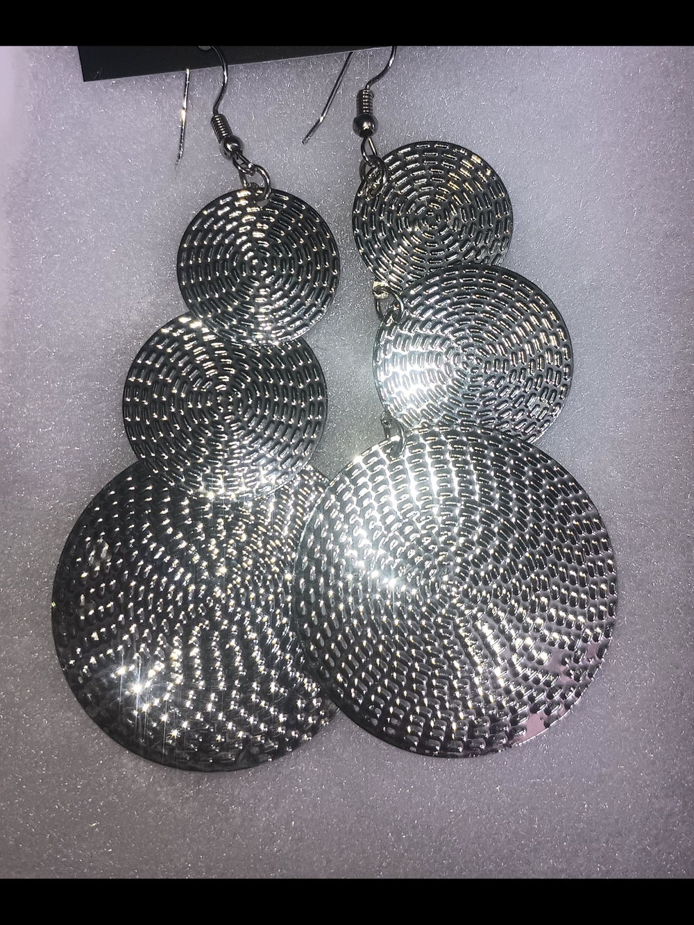 Silver Textured Triple Disc Dangle Earrings - Women Jewelry